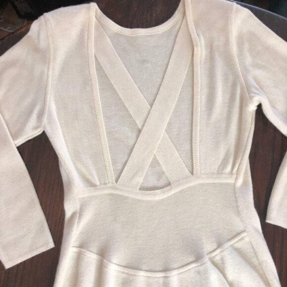 Vintage Rodier Off White Cream Wool Sweater Dress Criss Cross Back - Picture 5 of 12